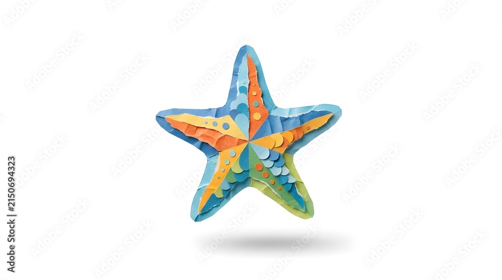 Fototapeta premium Colorful Starfish Toy Sculpture Floating Above Shadow