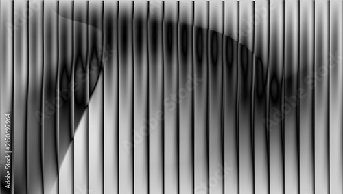 Abstract eye shape hidden behind vertical black and white metal bars