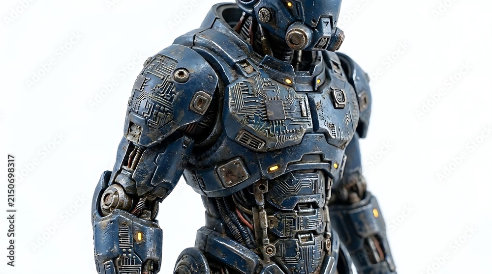 Fototapeta premium Detailed blue robotic armor torso on white background.