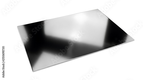 Reflective silver chrome plate isolated on white background.
