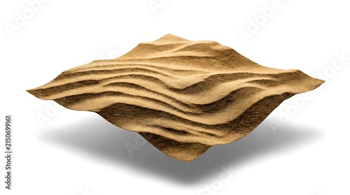 Rippled sand dune surface on white background.