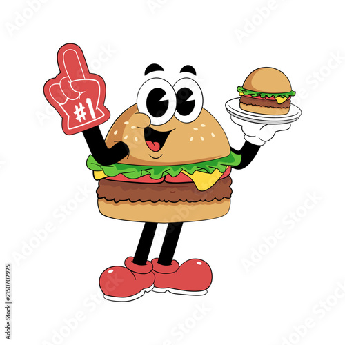 Champion Burger Mascot with Number One Foam Finger