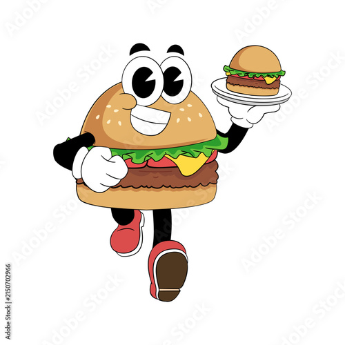 Fast Delivery Burger Mascot Running with Food