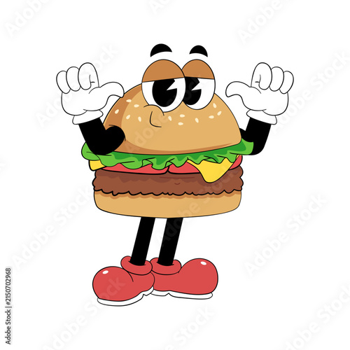 Retro Burger Mascot in Proud Pose