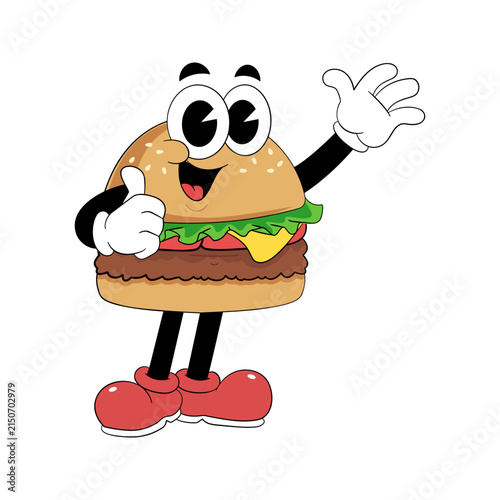 Cheerful Retro Burger Mascot Giving Thumbs Up