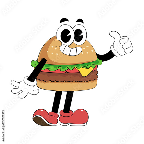 Friendly Burger Mascot Giving Thumbs Up and Waving