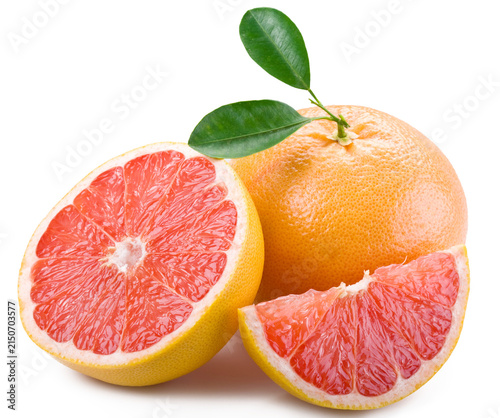 Bild auf Leinwand Fresh halved grapefruit and orange on white background for healthy diet and citr