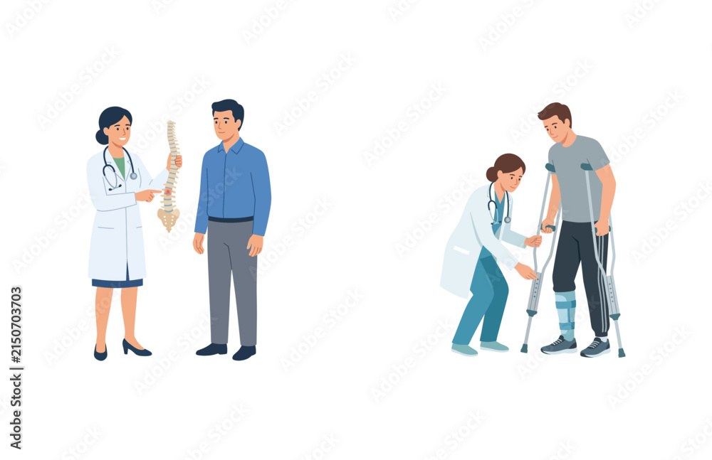 Fototapeta premium Orthopedic Specialist Consults Patients for Spine Health and Leg Injury Rehabilitation