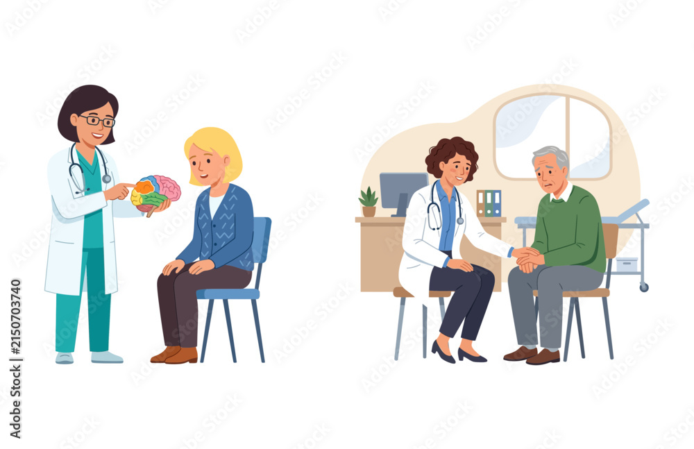 Obraz premium Doctors Consulting and Providing Psychological Support to Patients in a Medical Clinic Setting