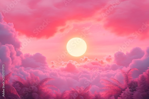 Vibrant sunset over a tropical landscape