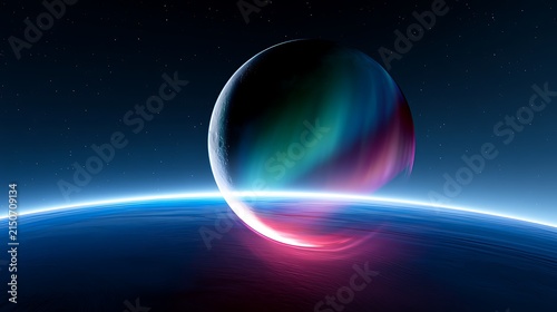 Stunning view of Earth from space with planet and colorful aurora display