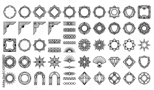 Art Deco Decorative Frames and Geometric Emblem Vector Collection