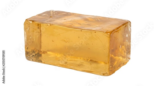 Translucent rectangular block of amber resin.