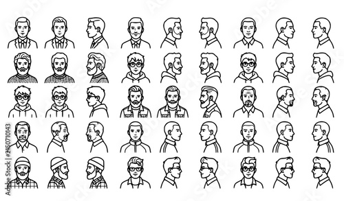 Male Profile Avatar Outline Icons – Front and Side View Business Characters