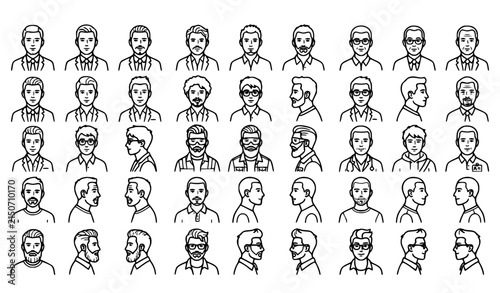 Male User Avatar Icon Collection – Business and Casual Profile Outline Symbols