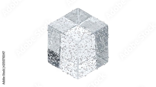 Transparent geometric glass cube with reflective surfaces