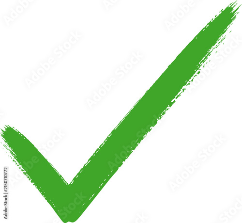 Green checkmark icon PNG representing approval, confirmation, success and correct selection with a bold hand drawn brushstroke design, Isolated on Transparent Background