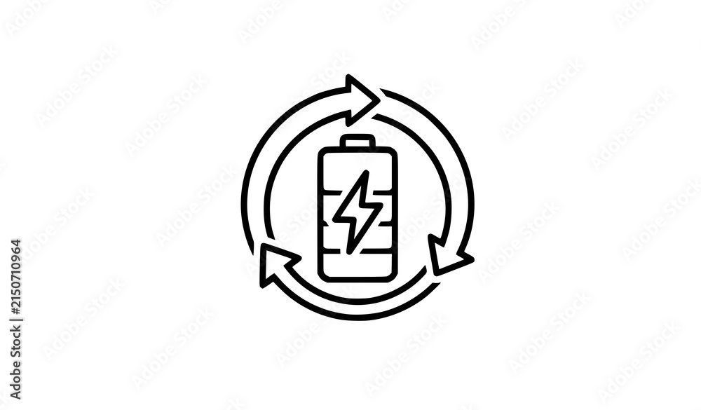Obraz premium Sustainable Battery Energy Recycling Symbol Black and White Vector Illustration
