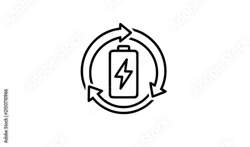 Rechargeable Battery with Recycling Arrows Minimal Vector Icon