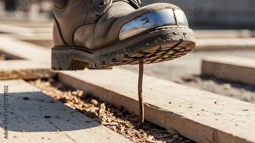 Safety Boot Pierced by Nail on Construction Site.