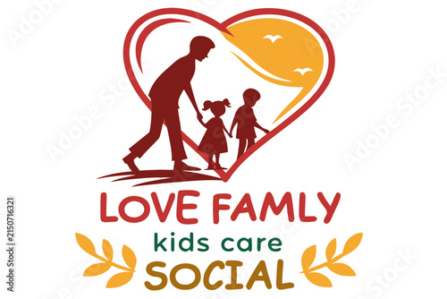 Love Family Social Care Logo with Parents and Children, Community Support and Charity Vector Illustration.