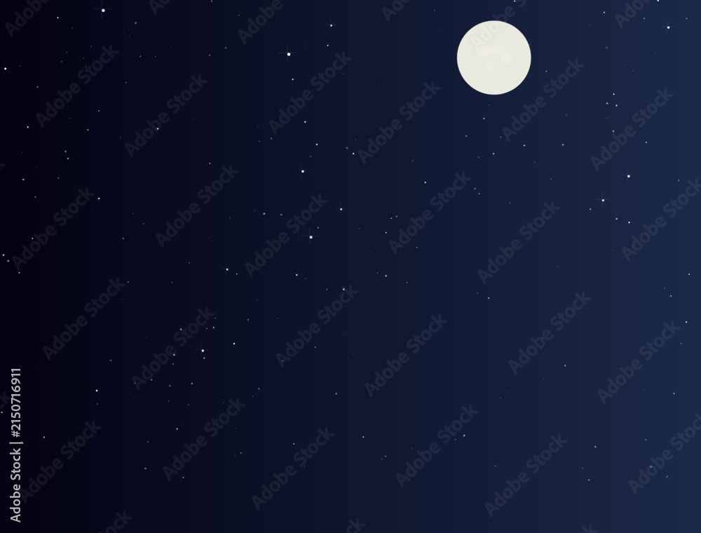 Fototapeta premium Dark starry night sky with bright full moon vector background