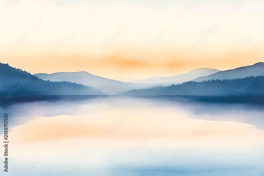 Fototapeta premium Serene sunrise over misty mountains