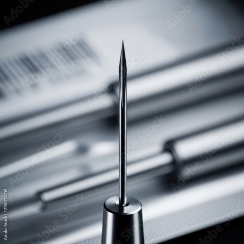 Close-up of a sharp, sterile surgical biopsy needle with fine point