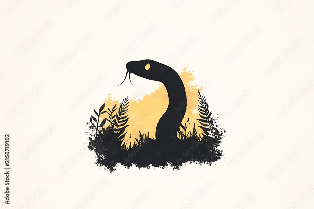 Naklejka premium Black snake rising through golden foliage
