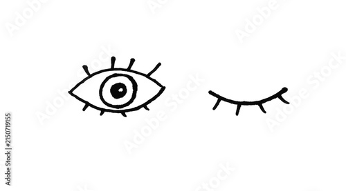 Open Eye and Wink Doodle Line Art Black and White

