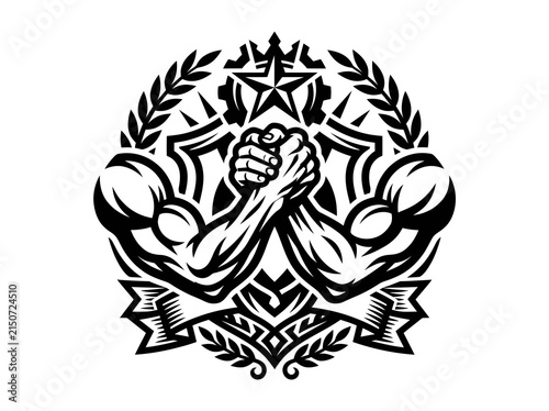 Arm Wrestling Logo Black and White Vector Art for Strength and Competition