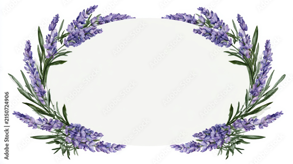 Fototapeta premium Lavender Floral Wedding Invitation Frame with Blank Oval Center