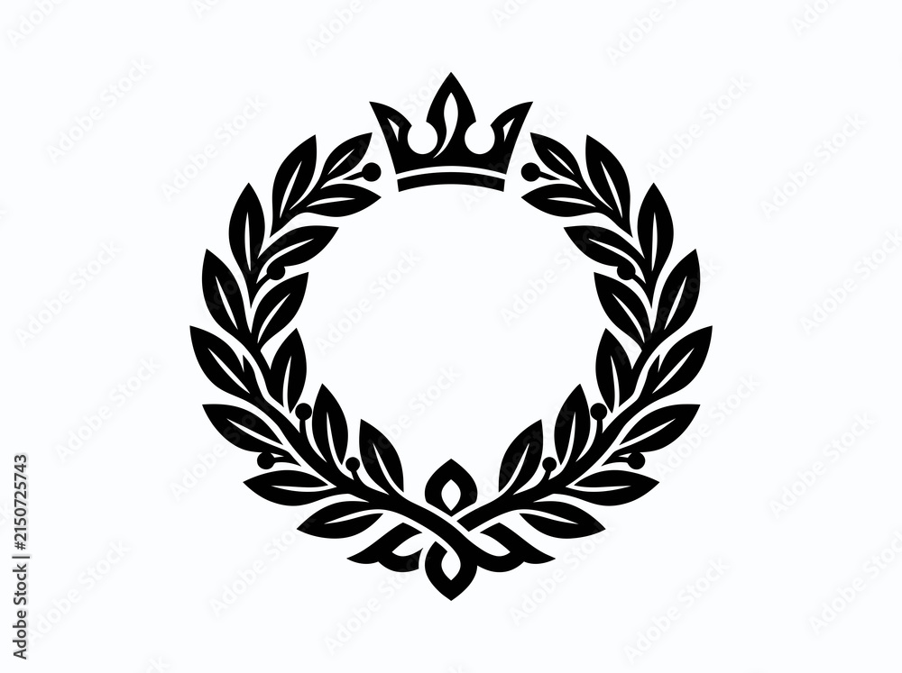 Fototapeta premium Royal Laurel Wreath Crown Vector Icon - Black and White Heraldry Emblem for Award, Success, and Achievement