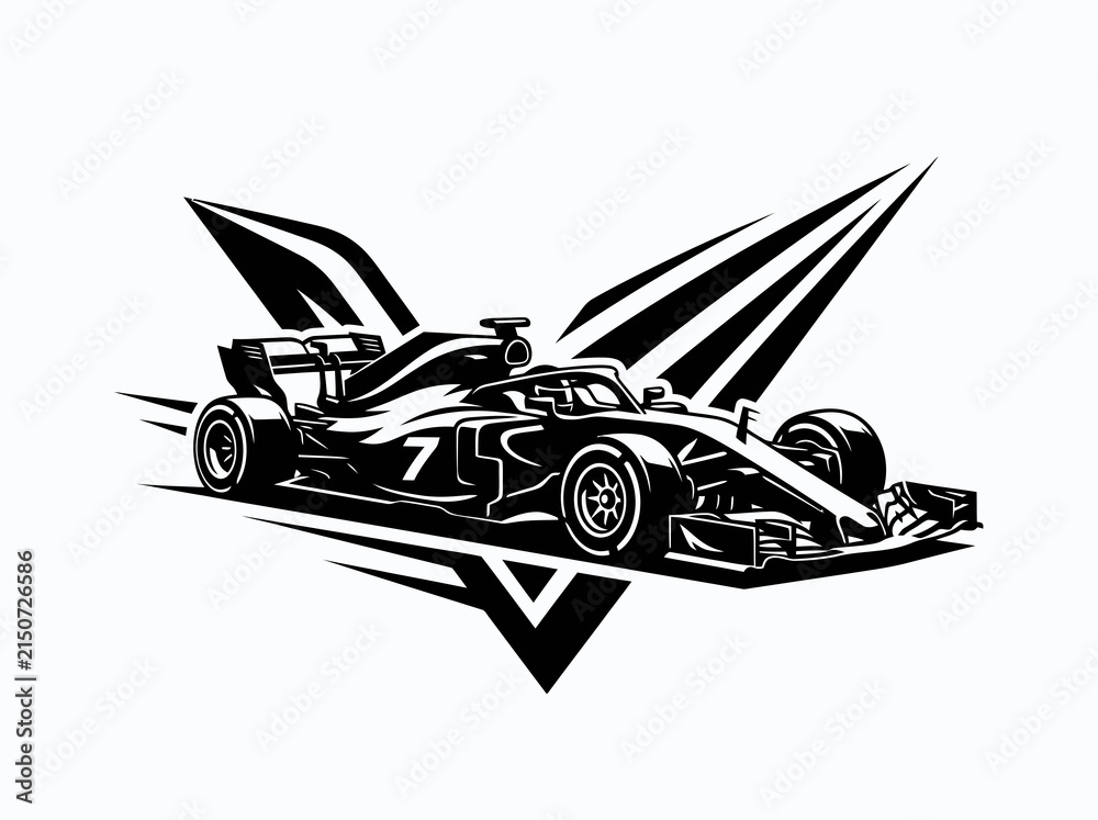 Fototapeta premium Black and White Formula 1 Racing Car with Abstract Wings Vector Art
