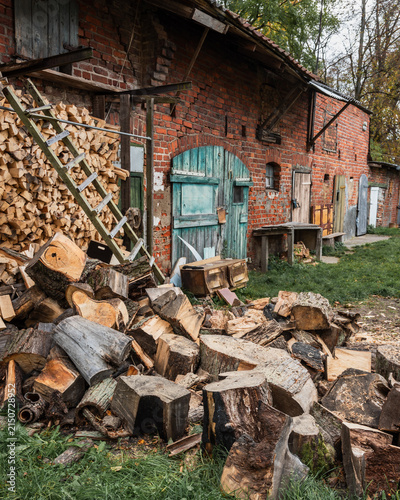 Old red brick outbuilding in a Russian village