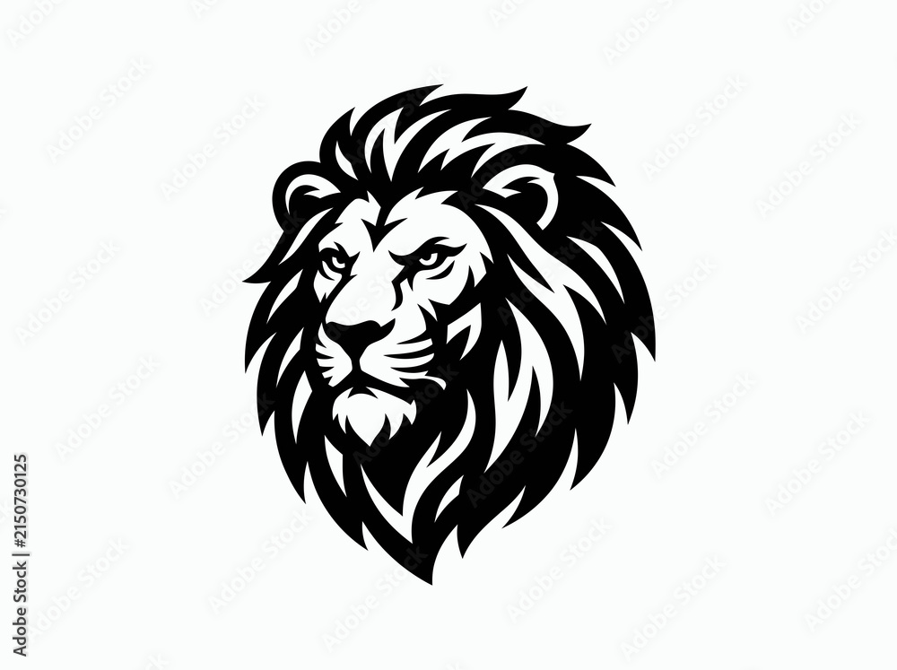 Fototapeta premium Black White Stylized Lion Head Logo Vector Illustration for Corporate, Sports Power Branding