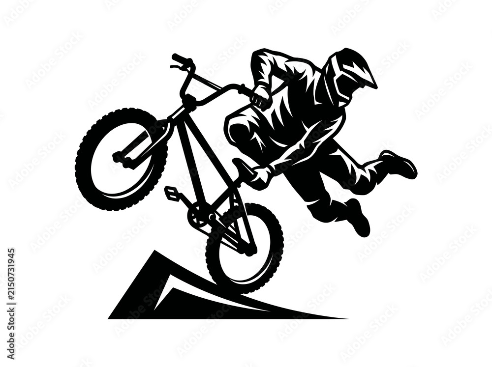 Fototapeta premium BMX Rider Performing Trick Black and White Silhouette Vector Art