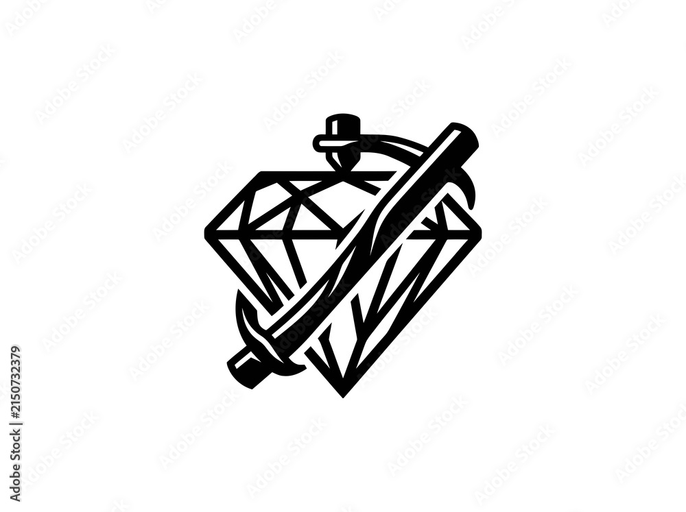 Obraz premium Black and White Diamond with Pickaxe Icon