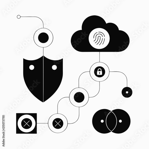 Cybersecurity Protection Concept with Digital Shield Cloud and Encrypted Data Vector