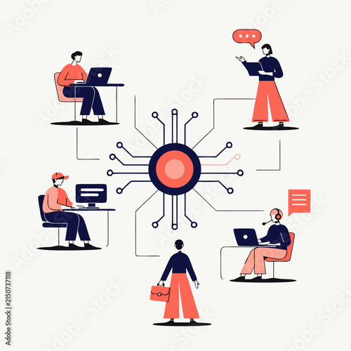 Human and Artificial Intelligence Collaboration with Connected Professionals Flat Vector