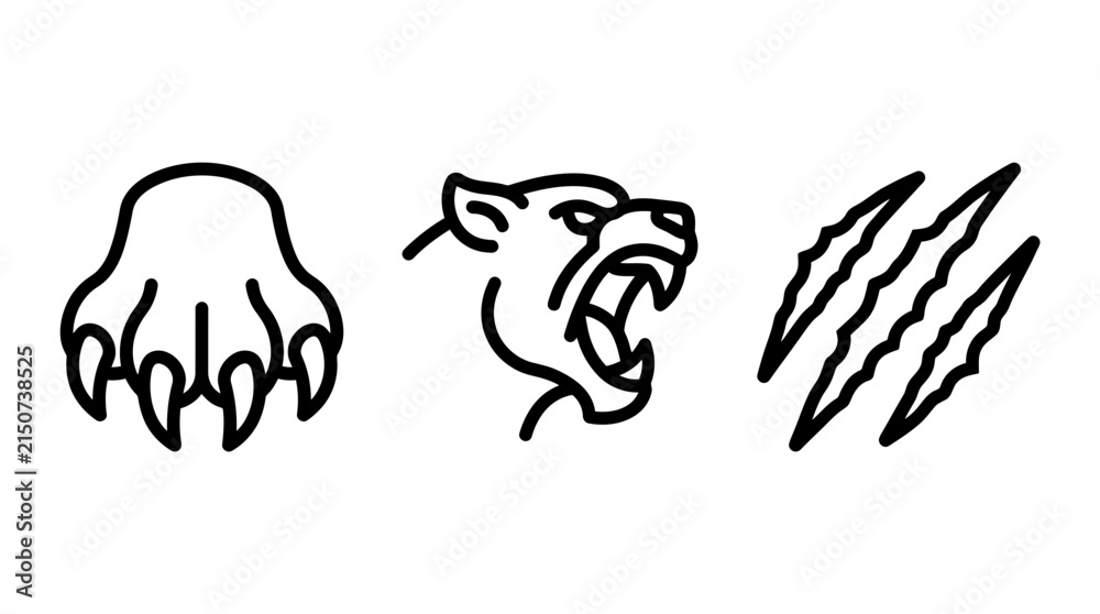 Obraz premium Wild animal claws and predator head line art icons with predator illustration aggressive silhouette ferocity predatory wilderness adventure wildlife carnivore