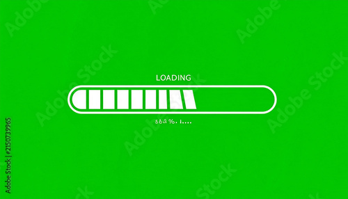 Loading progress bar on green background, digital illustration of a progress indicator, waiting concept