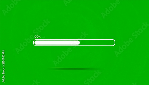 Green screen loading bar with 00% progress indicator and subtle shadow effect, representing waiting or buffering in digital interfaces