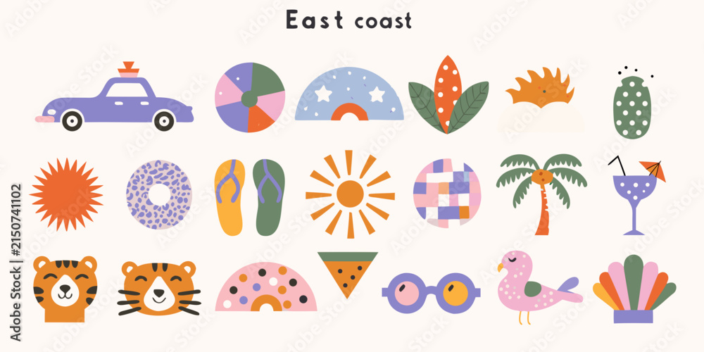 Fototapeta premium Summer themed Vector Illustrations With Coastal And Tropical Elements