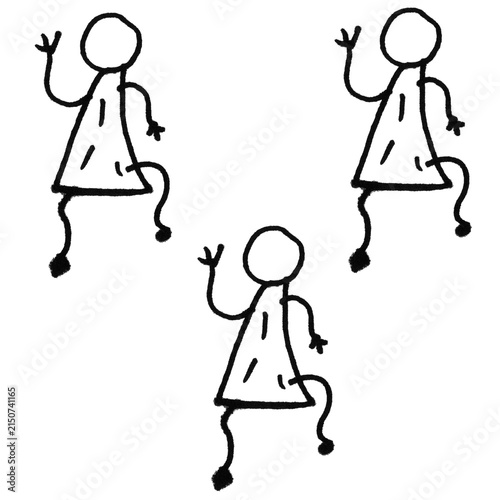 Hand Drawn Cartoon Stick Figures Dancing Doodle Black and White Vector Set

