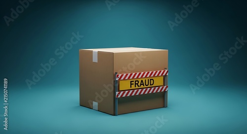 Cardboard Box with Fraud Warning in Red White Stripes