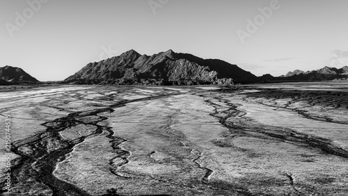 Photography Dried Channels in Desert Plain Black and White Landscape
