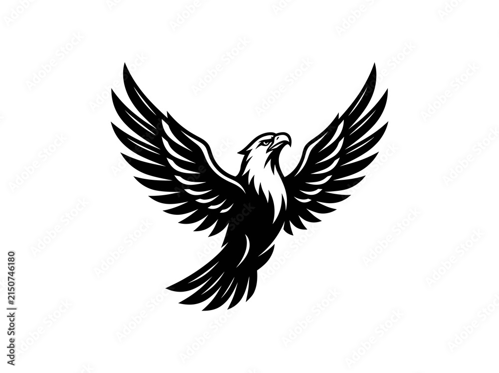 Fototapeta premium Black and White Stylized Eagle Vector Graphic - Majestic Bird of Prey Emblem for Freedom, Sports, and Security
