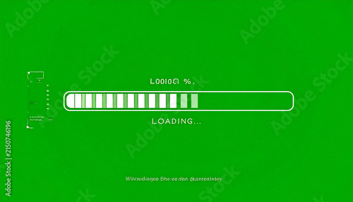 Green loading screen with progress bar and percentage indicator, digital interface concept, waiting