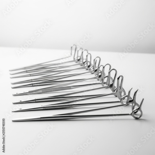 Collection of Sterilized Stainless Steel Surgical Probes and Examination Instruments Laid Out